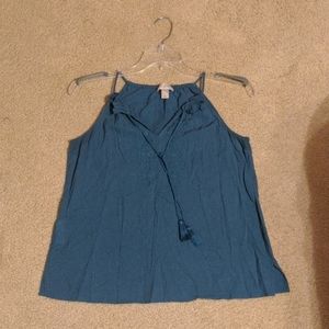 Spaghetti strap blue linen blouse